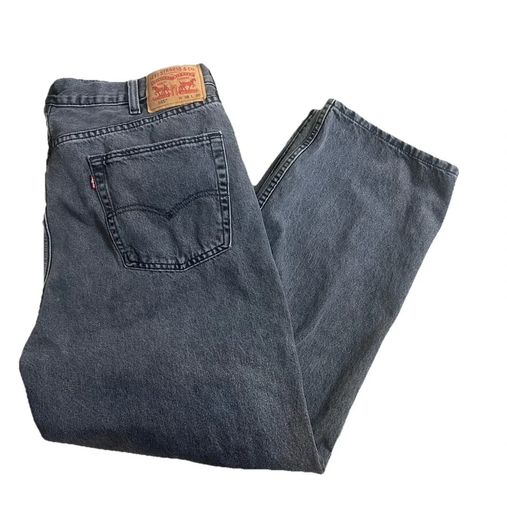 90s Levis 565 Jeans Mens 38X30 Black Loose Fit Straight‎ Leg Denim 97 Tag 36X28